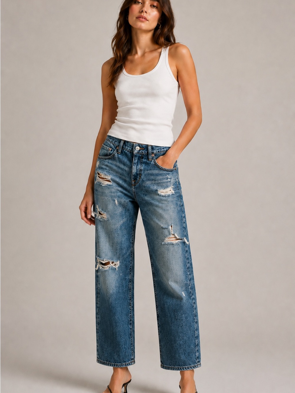 AG Adriano Goldschmied Ex-Boyfriend Crop Distressed Jeans Women’s Sz 27R